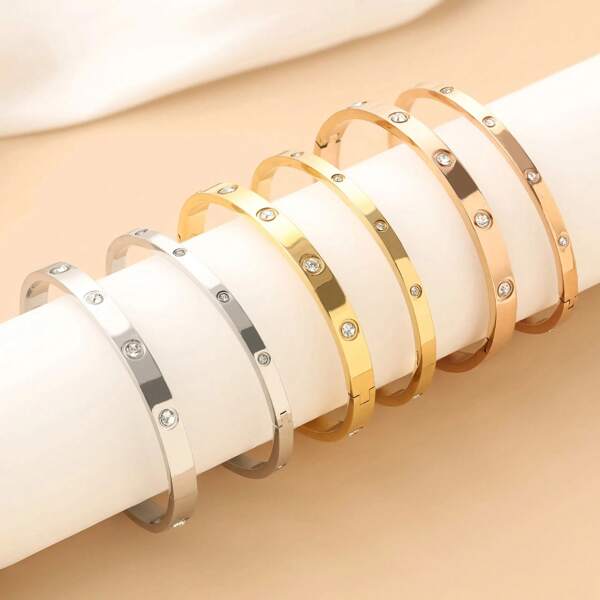 Pulseira de aço inoxidável da moda com zircônia cúbica, presente para mulheres e homens, pulseira antidesbotamento para festa, joias para o dia a dia