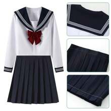 Sailor Uniform, Authentic Uniform, Cosplay, JK, High School Girl, Cosplay, Uniform, White, Two Types: Long Sleeve And Short Sleeve, Sailor Uniform, Skirt, Bow Tie, 3-Piece Set, JK Cosplay, Skirt, School Skirt, Pleated Skirt, JK, Bow Tie, Class Clothes, Kansai Collar, School Style, British Style, Junior High School Student, Cute, School Festival, Cultural Festival, Costume