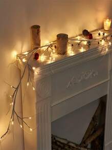 1 Illuminated Flower Wreath With White Birch Branches, Illuminated Flower Wreath With 48 LED Lights, Used For Christmas Decoration Indoors, Illuminated White Birch Flower Wreath, Used For Holiday Party Decoration, Fireplace Mantel, And Tabletop Center