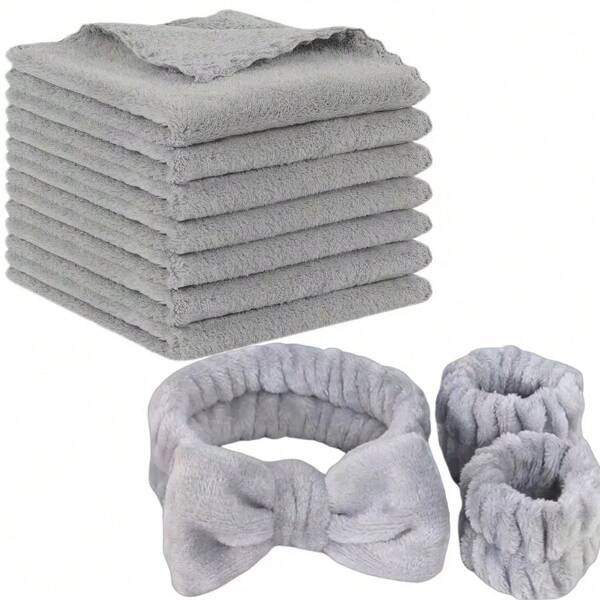 3/7/10pcs Set - Luxurious Microfiber Facial Cloths - Soft, Quick-Drying & Reusable Makeup Remover - Seamless Edge, Bow Headband Facial Makeup Headband SPA Yoga Exercise Shower Adjustable Elastic Headband For Girls And Women Gentle And Effective Facial Washing Experience - Perfect Travel-Size Beauty Essential