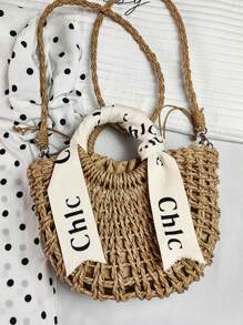 Lightweight Half-Round Woven Straw Bag, Women's Summer Crossbody Bag, Casual Beach Handbag For Holiday Mini Minimalist Straw Bag, Mother's Day Gift For Mom For Teen Girls Women College Students Perfect For College,Outdoors, Travel, Outings
