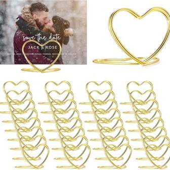 20 pezzi Portanumeri da tavolo colorati oro - Porta foto a forma di cuore adatti per matrimonio, festa e eventi aziendali