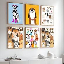 1 件复古卡通可爱狗动漫绘画艺术印刷品现代家居办公室装饰，非常适合客厅、卧室、厨房等装饰礼物可选框架