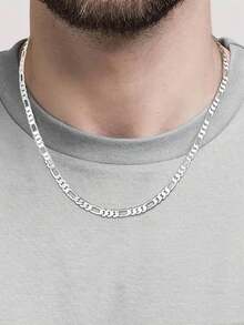 1pc 925 Sterling Silver Simple Link Chain Necklace, Unisex Hip-Hop Street Style Choker, Minimalistic Birthday Luxury Niche Gift Jewelry - Silver - View 1