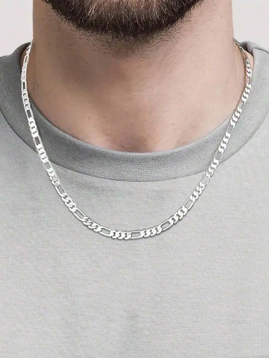 1pc 925 Sterling Silver Simple Link Chain Necklace, Unisex Hip-Hop Street Style Choker, Minimalistic Birthday Luxury Niche Gift Jewelry - Silver - View 1