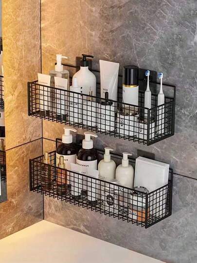 Estantería de almacenamiento para baño, estantería de almacenamiento para baño montada en la pared sin agujeros, estantería de artículos de tocador de hierro artístico montada en la pared, decoración para el hogar y el baño, estantería de almacenamiento y organización para el baño, decoración de otoño, decoración de vuelta al colegio