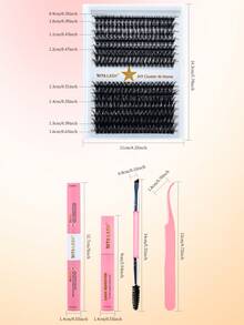 RITALASH 280pcs D Curl Christmas Gift Cluster Lash Kit DIY Eyelash Extensions Long Individual Lashes Mixed Tray Lash Clusters Extensions DIY Cluster Lash At Home With Bond And Seal Applicator Cluster Lash Remover And Lash Brush - Black - View 2