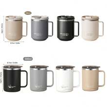 1 件 500ml 304 不锈钢咖啡杯带盖和手柄，便携式双层隔热水杯，防烫饮水杯，防漏茶奶咖啡杯，适合学生和成人在家中、学校、宿舍、办公室、户外露营、野餐、旅行、返校使用 - 彩色 - 查看 12