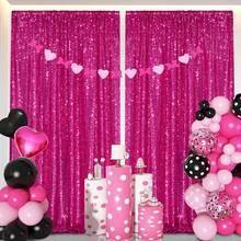 2 件套热粉色派对背景布，生日派对装饰用品背景横幅玫瑰红色背景布，可重复使用窗帘用于家居装饰、婚礼装饰、婴儿淋浴装饰，适合搭配金属拱形支架和气球，完美的背景装饰，同样适合日常使用，闪亮的背景布料永不过时
