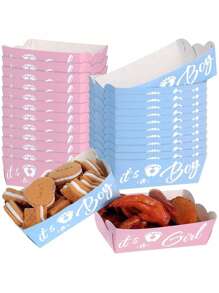 40 scatole per popcorn per rivelaziore del sesso, a forma di barca, blu e rosa per festa di rivelazione del sesso, decorazioni per festa per il festa di nascità, scatole per dessert