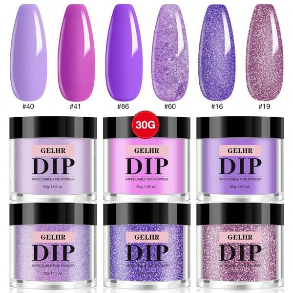GELHR 30g Dip Powder , Summer Lilac Purple Glitter Dark Purple All Seasons Dip Powder DIY Salon Gifts For Women, No Need Nail Lamp Cured