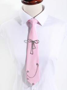 1 件女士时尚纯黑色/红色/绿色/粉色水钻蝴蝶结装饰链围巾，简约风格配饰适合派对、婚礼、街头、学校、衬衫搭配