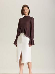 Women's Layered Bow Decor Sheer Round Neck Blouse Spring - Brown - View 4