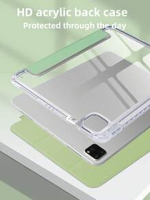 1 件透明亚克力三折抹茶绿色翻盖平板电脑保护套,带笔槽,高透明度亚克力背壳,防弯曲防刮防摔,磁性睡眠/唤醒,简约/经典/休闲 iPad 三折保护套 - 抹茶綠 - 查看 6