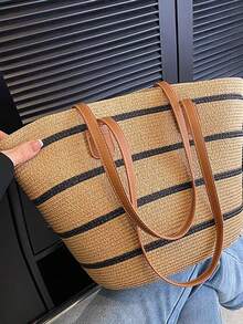 1 套女士夏季波西米亚风格宽边帽和大容量包组合 - 时尚优雅度假海滩防晒帽和单肩包，适合户外旅行、购物、工作和日常搭配