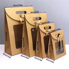10pcs Window Gift Bags, Suitable For Holiday Parties And Gift Packaging, Transparent Flip-Top Handle Gift Bags - Khaki - View 11