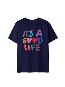 Women's Colorful Slogan Print Casual Round Neck Short Sleeve T-Shirt, New Summer Fashion, Suitable For Daily Wear. Women's Vacation Graphic Tee, Women's White Top - Navy Blue - View 5