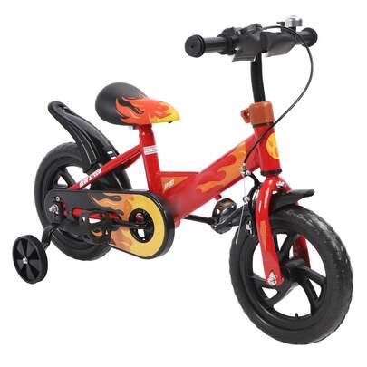 Bicicleta para niños de 12 pulgadas con ruedas de espuma y marco de acero de alto carbono, bicicleta deportiva para niños con ruedas de entrenamiento, color rojo