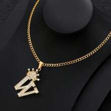 Collar con colgante de letra con corona de circonita para hombres y mujeres, collar de cadena con inicial tipo hip hop, regalo de joyería para mejores amigos - collar - Ver 13