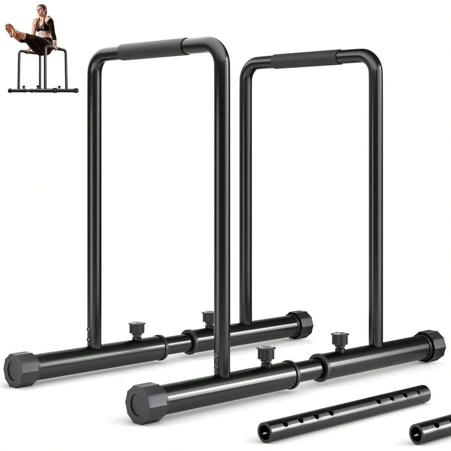 Adjustable Dip Bars- 500KG/1100lbs Dip Stand Parallettes Bar Gymnastics Bar Dip Station With Safety Connector, Pull Up Station Portable Gym Bar Parallettes Calisthenics Equipment - 1 - View 1
