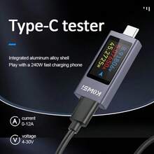 POROMETISTO Testador de Carga Bidirecional KWS-2303C, 3 Telas Giratórias, Monitoramento de Tensão/Potência/Capacidade em Tempo Real, Compatível com Protocolo PD/QC, Ferramenta Universal Portátil Tipo C - Prata - Ver 2