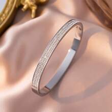 1 件优雅锆石装饰可调节袖口手链，镀金铜设计，简约风格适合女性、婚礼、派对以及情人节、母亲节的礼物