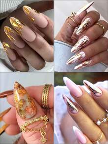 12 格金属箔指甲装饰镜面金银玫瑰金不对称薄片设计 DIY Y2K 全息时尚沙龙美甲配件 适合女性和女孩的美甲用品