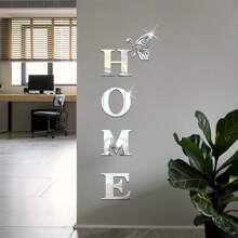 1 Set Of 5pcs 3D Mirror Wall Stickers With Slogan Home Decor Wall Decals, Butterfly Stickers, "HOME" Letters, Self-Adhesive Acrylic Mirror Stickers For Wall/Corridor/Bedroom/Entrance/Doorway Decor, Home Party Decorations