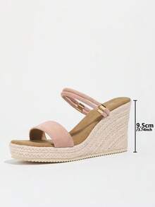 Women's Platform Thick-Soled Sandals, Rope Woven Straw Shoes, Simple Single-Strap Design, Square Toe High Heels Slide Sandals - Dusty Pink - View 6