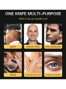 1pc Stainless Steel Men's Manual Thumb Shaving Razor With Razor Stand, New Model Shaver Kit With Double-Edged Folding Razor Blade For Shaving, Trimming