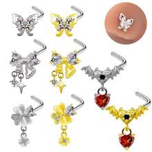 Butterfly Nose Nail Heart-Shaped Pentagram Puncture Accessory For Women, Stainless Steel Nose Accessory - 銀色 - 查看 2
