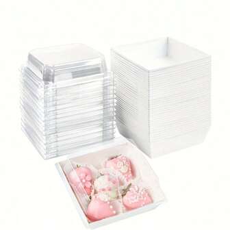 5pcs/25pcs/50pcs Paper Charcuterie Boxes With Clear Secure Lids, Square Dessert Containers Bakery Boxes For Strawberries, Cookies, Cake Slice, Brownies And Cinnamon Rolls, Suitable For Food Boxes Such As Candy, Chocolate, Macaron Cake Sandwich, For Weddings Parties And Special Occasions, Kitchen Accessories, Baking Supplies, Kitchen Organization And Storage