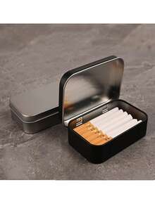1PC, Metal Tinplate Cigarette Box, Portable Small Size Cigarette Box, Available In Black/Silver Colors, Waterproof Cigarette Box, Smoking Accessories, Cigarette Storage Box - Black/White - View 10