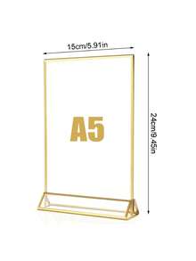 1 件，4*6 英寸，5*7 英寸，A5 尺寸透明亚克力标牌展示架多用途双面金色框架婚礼号码牌桌传单菜单卡架 - 金邊透明 - 查看 8