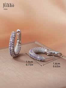 Hihho 1 Cặp bông tai hình chữ U trang trí Cubic Zirconia tông bạc sang trọng, Quà tặng ngày lễ thanh lịch cho phụ nữ - Bạc - Xem 8