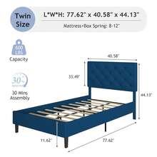 HOMBCK Bed Frame, Upholstered Platform Bed With Headboard, PU Leather Fabric Bed Frame, Button Tufted Design, Bed Frame Queen Full Twin , No Box Spring Required, Easy Assembly - Blue - View 10