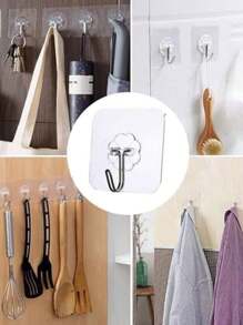 20pcs Seamless Adhesive Hooks, Transparent Glue Wall Hooks, Heavy Duty For Bathroom, Kitchen