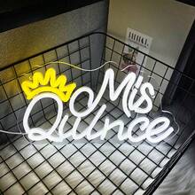 生日快乐霓虹灯，生日快乐/15 岁 Quince/Is Quince LED 霓虹灯夜灯，USB 供电壁挂式塑料灯，带开关控制，多用途装饰灯，适合庆祝活动，适用于房间、卧室、游戏室、婚礼、家庭、圣诞节和生日派对、艺术墙面装饰，配有配件，易于安装。 - 多色光 - 查看 12