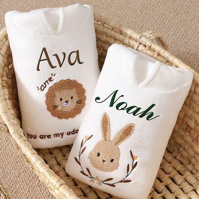 Customized Children's Hooded Poncho Towel, Soft & Non-Shedding, Wearable Bathrobe, Newborn Baby Hooded Cloak, Personalized Embroidered Towel Cloak