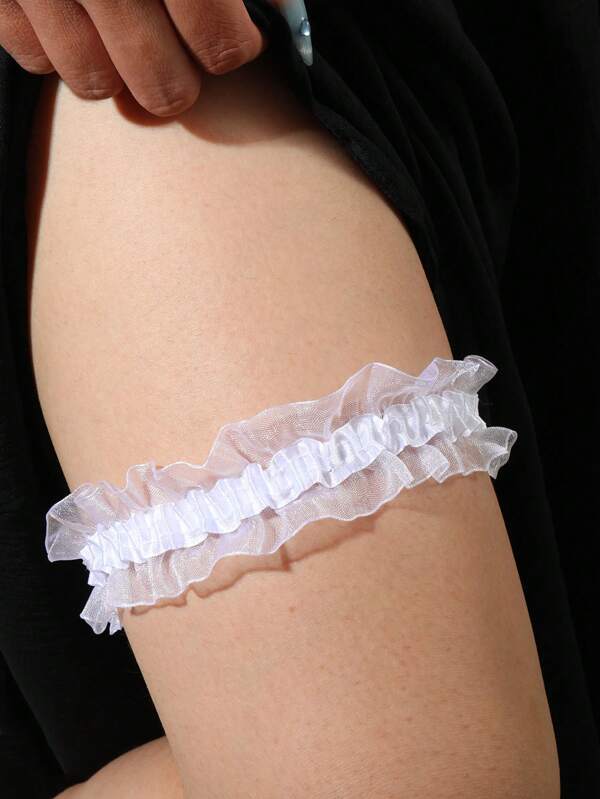 1pc White Lace Elastic Garter, Simple Solid Leg Chain, Elegant Bridal Thigh Ring For Wedding Season