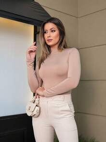 Moderna & Slim Cacharrel Women's Long Sleeve Turtleneck Blouse - Various Colors - Nude - View 3