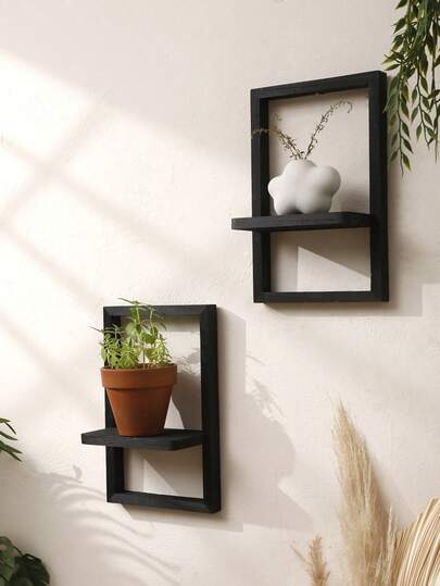 1Pc/2Pcs Simple Black Wooden Wall Frame, Square Floating Frame,Perfect For Displaying Holiday Decorations,Plants Or Photos,Modern Farmhouse Style Frame,Suitable For Christmas And Daily Home Decoration-For Living Room Decoration,Bedroom Decoration,Office Decoration,Daycare Decoration,Farmhouse Decoration Wall Decor