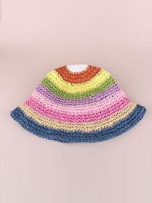 1Pc Kid Rainbow Sun Protection Crochet Bucket Hat For Vacation Travel - Rainbow Children's Straw Hat - View 14