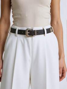 女士新款黑色 PU 复古腰带、牛仔裤装饰夏季、学校秋季、秋季、万圣节