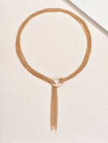 1pc Elegant Wedding Season Sparkling Simple Circle Tassel Adjustable Long Necklace, Bridal Accessory Gift - Golden Yellow LNP0891 - View 6