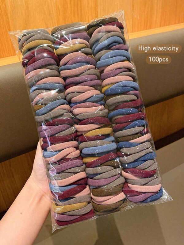 [100 piezas/50 piezas/1 pieza] Lazos de pelo elásticos y versátiles para mujeres, de colores negro, azul, rojo, caqui y rosa. Accesorios de pelo elegantes, minimalistas y de moda, adecuados para salidas diarias, ocio, fiestas, viajes, lavado de cara/cabello, maquillaje y peinados. Sujetadores de coleta, bandas de goma para el cabello, scrunchies, cuerda para el cabello, bolas de pelo, para ropa deportiva y gimnasio.