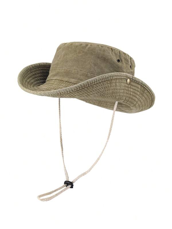 1pc Men's Brim Sun Hat, Hiking Camping Fishing Cowboy Hat For UV Protection