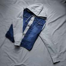 Chamarra Dual Confort Mezclilla Strech Mangas de Algodón - Azul Marino - Ver 6