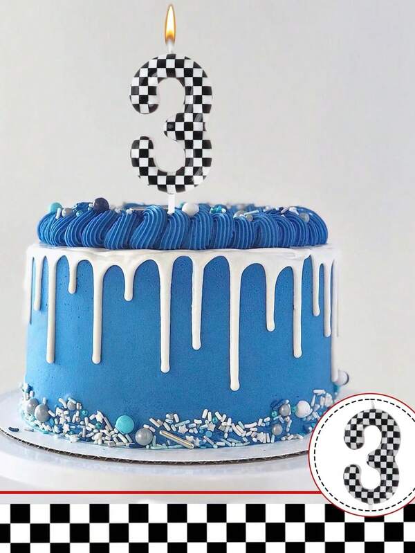 Juego de 6 velas decorativas con números del 0 al 9 a cuadros blanco y negro para decorar pasteles de cumpleaños, aniversario o fiestas de mascotas