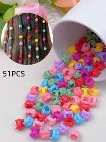 51 piezas de Pinzas para el cabello en miniatura, Cuentas para trenzar, Accesorios coloridos de cabello con clips huecos para niñas